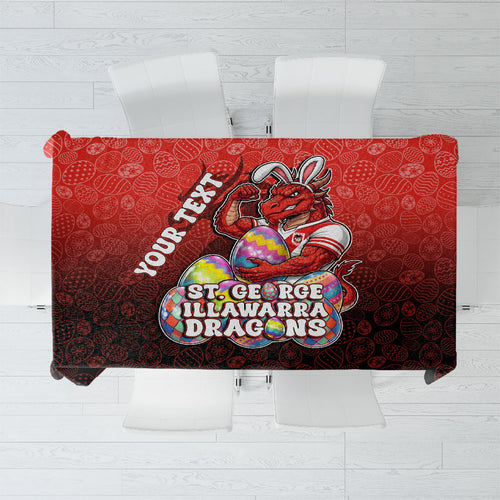 Personalized St. George Illawarra Dragons Tablecloth Easter Mascot - Colorful Eggs Cartoon Style