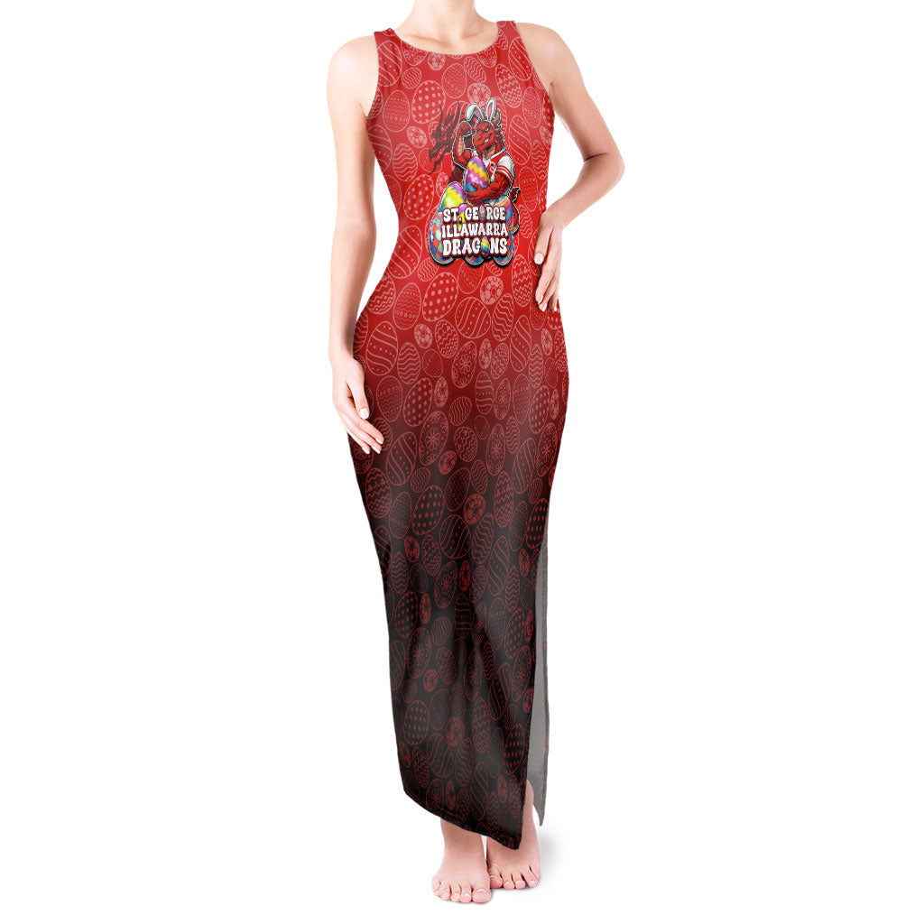 Personalized St. George Illawarra Dragons Tank Maxi Dress Easter Mascot - Colorful Eggs Cartoon Style