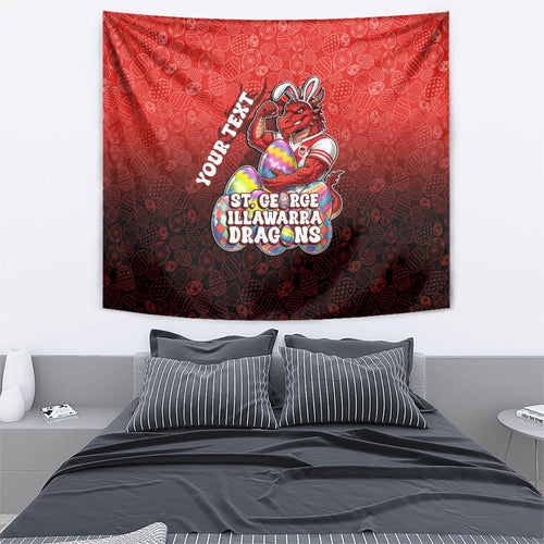 Personalized St. George Illawarra Dragons Tapestry Easter Mascot - Colorful Eggs Cartoon Style
