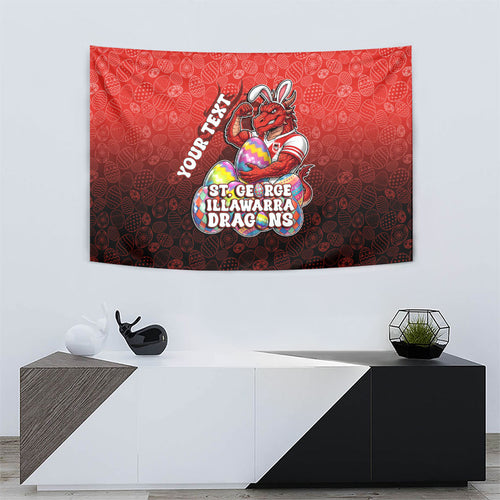 Personalized St. George Illawarra Dragons Tapestry Easter Mascot - Colorful Eggs Cartoon Style