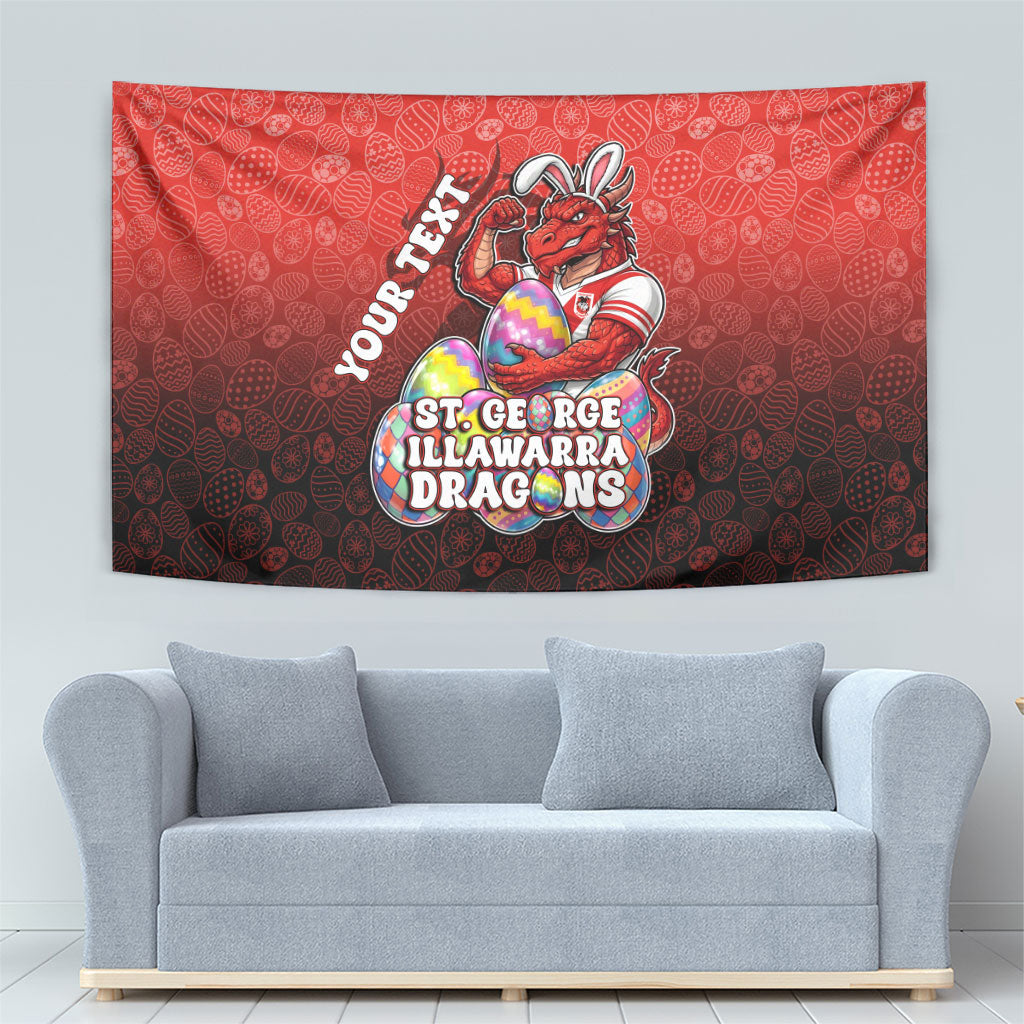 Personalized St. George Illawarra Dragons Tapestry Easter Mascot - Colorful Eggs Cartoon Style