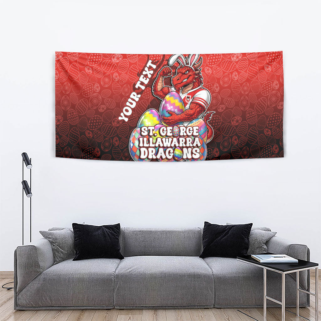 Personalized St. George Illawarra Dragons Tapestry Easter Mascot - Colorful Eggs Cartoon Style