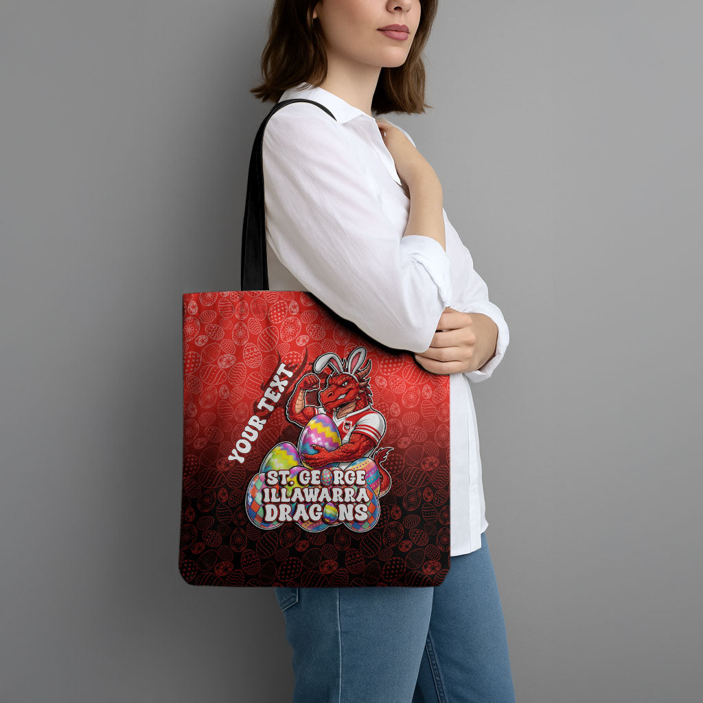 Personalized St. George Illawarra Dragons Tote Bag Easter Mascot - Colorful Eggs Cartoon Style