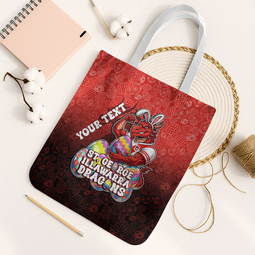 Personalized St. George Illawarra Dragons Tote Bag Easter Mascot - Colorful Eggs Cartoon Style