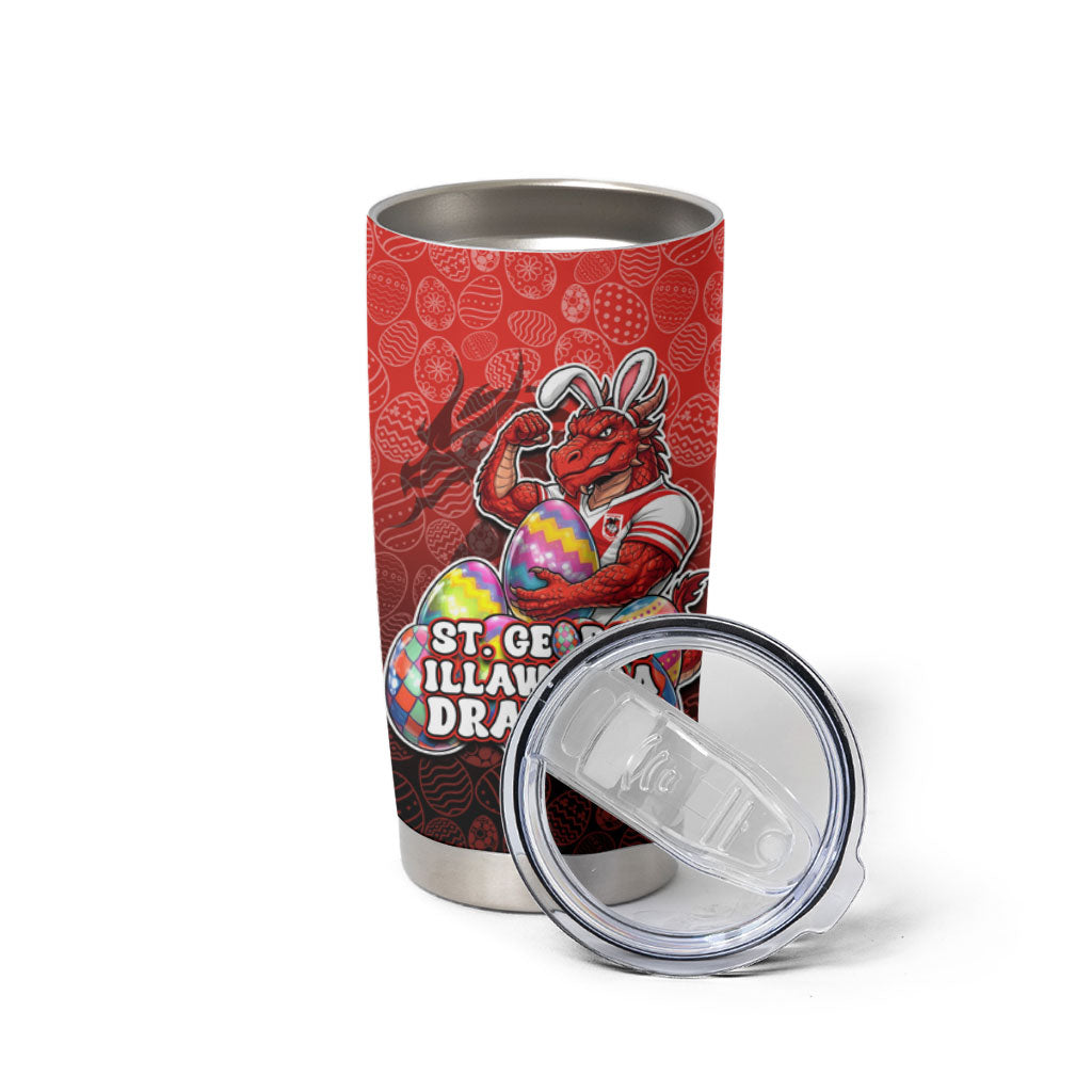 Personalized St. George Illawarra Dragons Tumbler Cup Easter Mascot - Colorful Eggs Cartoon Style