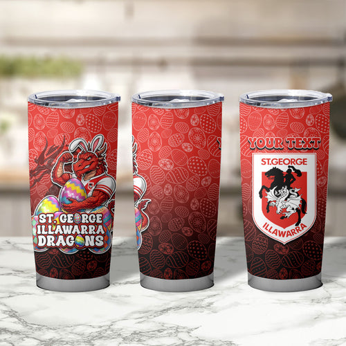 Personalized St. George Illawarra Dragons Tumbler Cup Easter Mascot - Colorful Eggs Cartoon Style