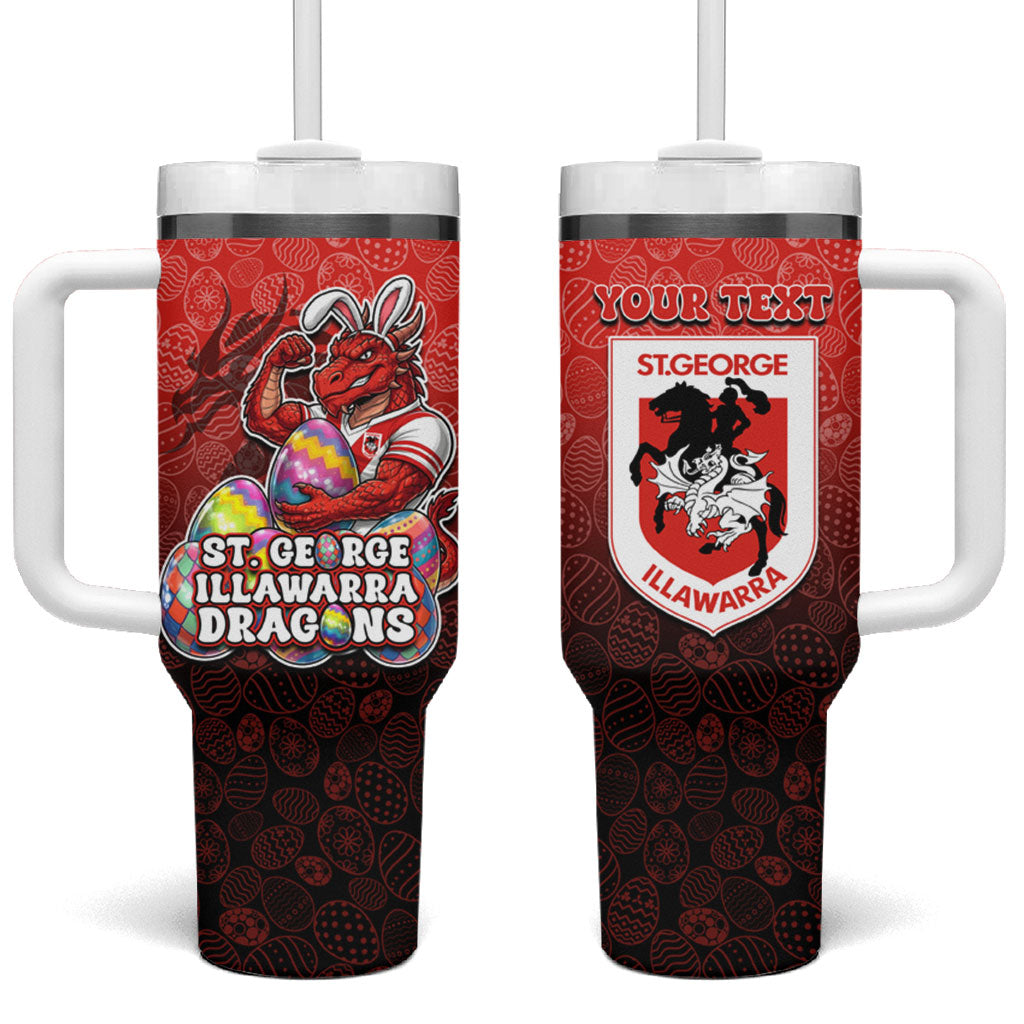 Personalized St. George Illawarra Dragons Tumbler With Handle Easter Mascot - Colorful Eggs Cartoon Style