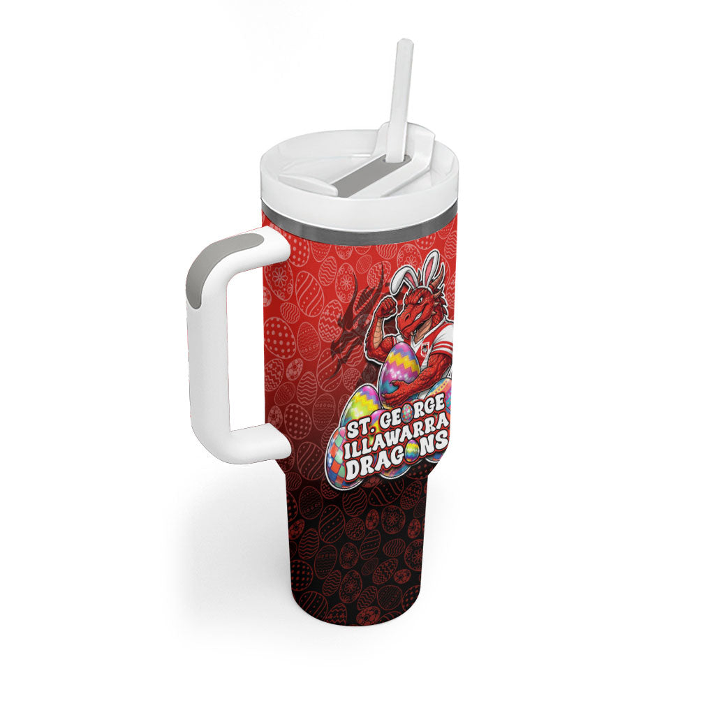 Personalized St. George Illawarra Dragons Tumbler With Handle Easter Mascot - Colorful Eggs Cartoon Style