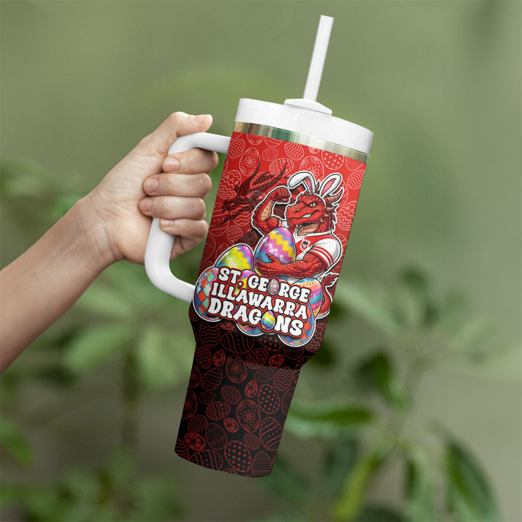 Personalized St. George Illawarra Dragons Tumbler With Handle Easter Mascot - Colorful Eggs Cartoon Style