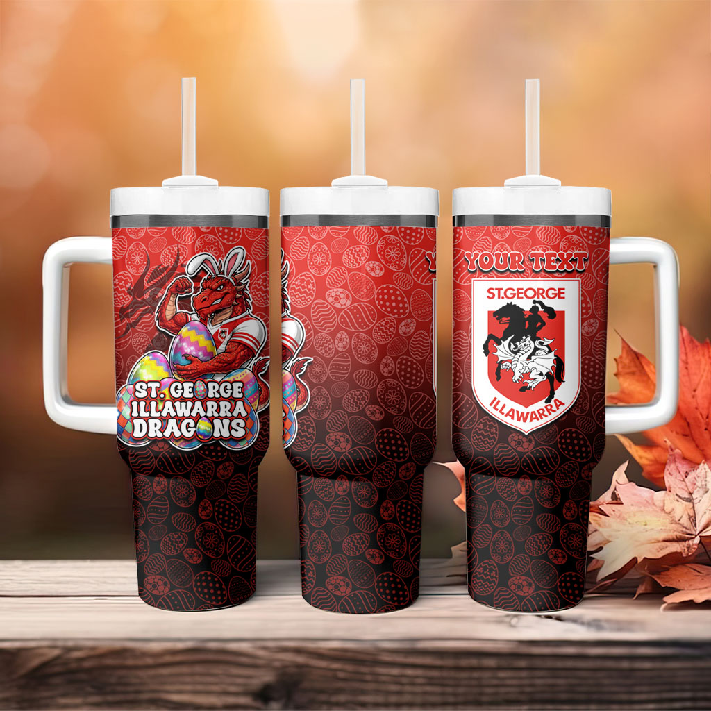 Personalized St. George Illawarra Dragons Tumbler With Handle Easter Mascot - Colorful Eggs Cartoon Style