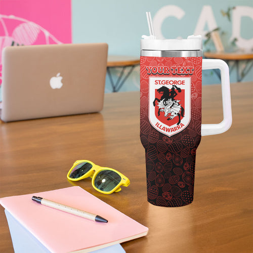 Personalized St. George Illawarra Dragons Tumbler With Handle Easter Mascot - Colorful Eggs Cartoon Style