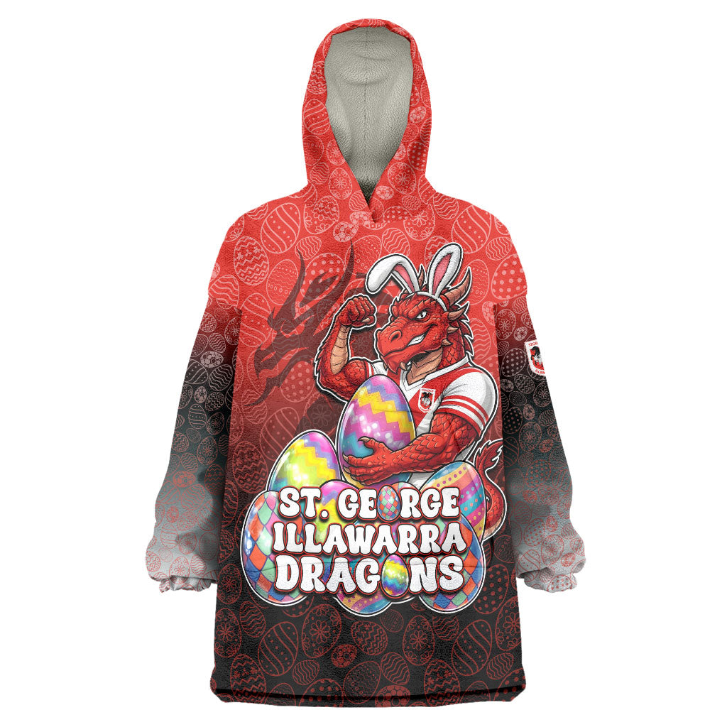 Personalized St. George Illawarra Dragons Wearable Blanket Hoodie Easter Mascot - Colorful Eggs Cartoon Style