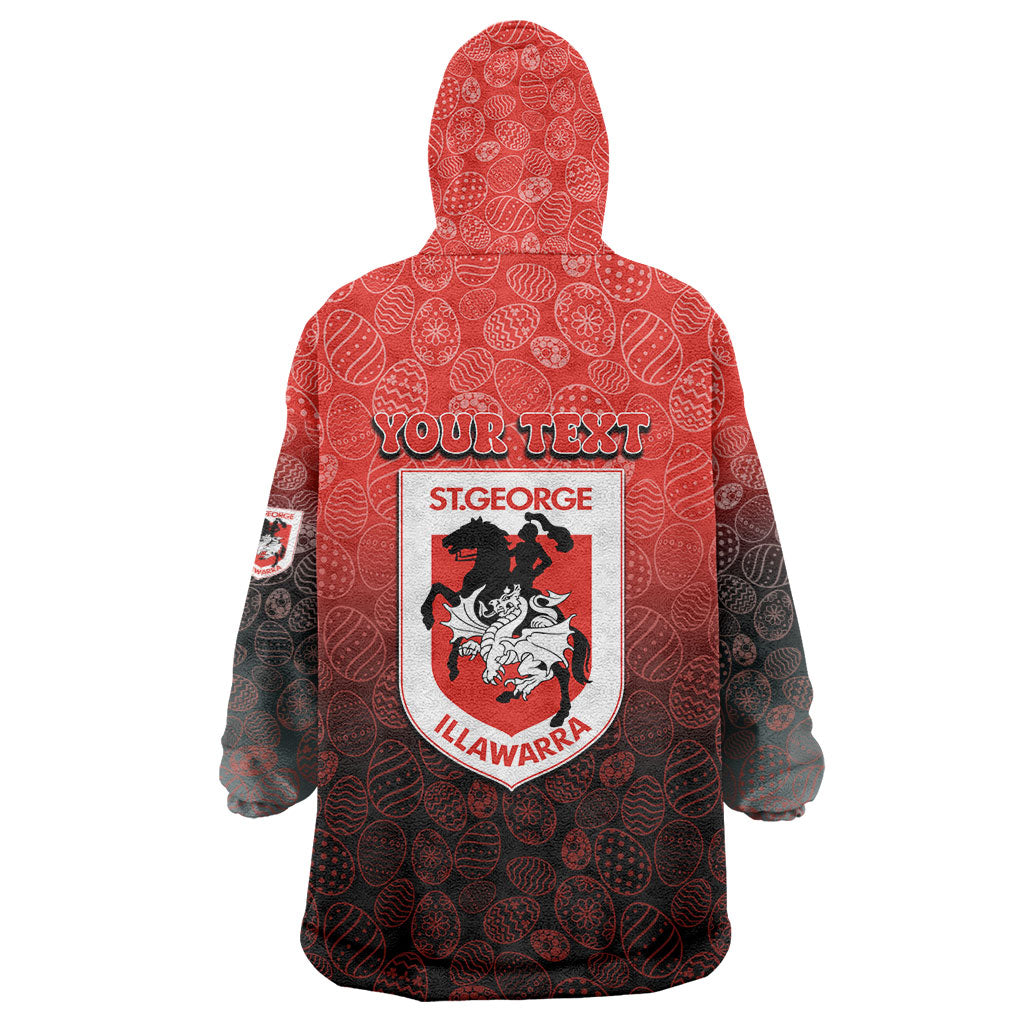 Personalized St. George Illawarra Dragons Wearable Blanket Hoodie Easter Mascot - Colorful Eggs Cartoon Style