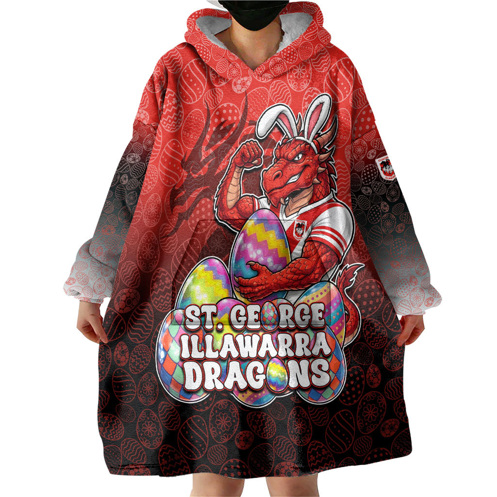Personalized St. George Illawarra Dragons Wearable Blanket Hoodie Easter Mascot - Colorful Eggs Cartoon Style