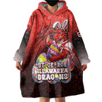 Personalized St. George Illawarra Dragons Wearable Blanket Hoodie Easter Mascot - Colorful Eggs Cartoon Style