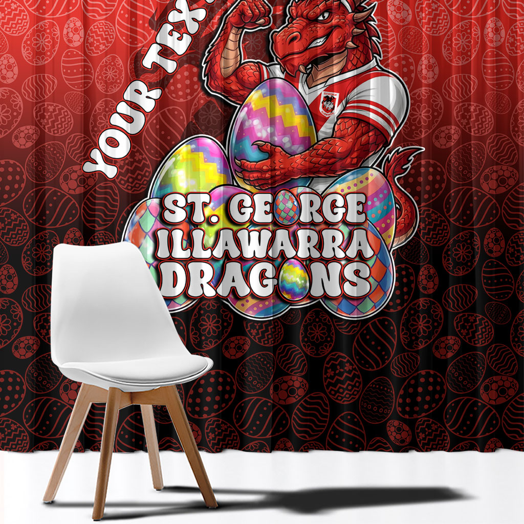 Personalized St. George Illawarra Dragons Window Curtain Easter Mascot - Colorful Eggs Cartoon Style