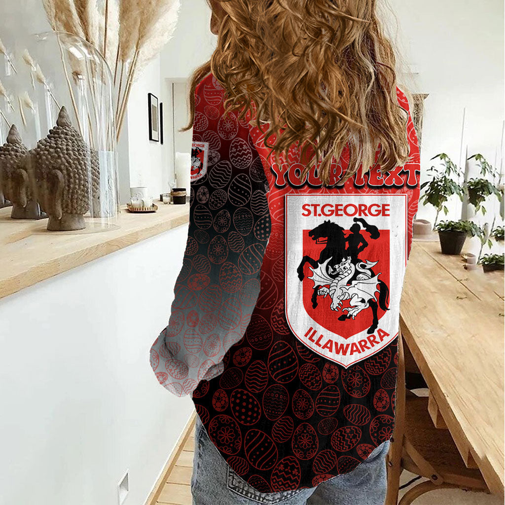 Personalized St. George Illawarra Dragons Women Casual Shirt Easter Mascot - Colorful Eggs Cartoon Style