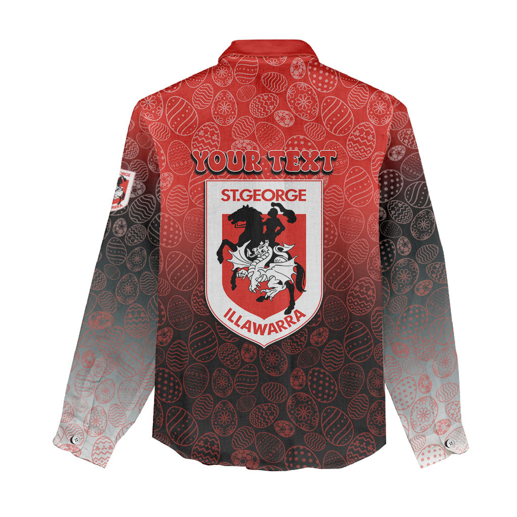 Personalized St. George Illawarra Dragons Women Casual Shirt Easter Mascot - Colorful Eggs Cartoon Style
