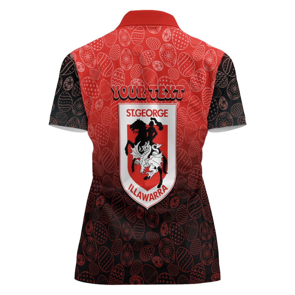 Personalized St. George Illawarra Dragons Women Polo Shirt Easter Mascot - Colorful Eggs Cartoon Style