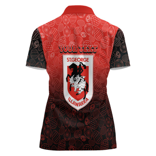 Personalized St. George Illawarra Dragons Women Polo Shirt Easter Mascot - Colorful Eggs Cartoon Style
