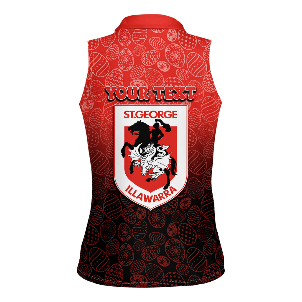 Personalized St. George Illawarra Dragons Women Sleeveless Polo Shirt Easter Mascot - Colorful Eggs Cartoon Style