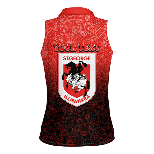 Personalized St. George Illawarra Dragons Women Sleeveless Polo Shirt Easter Mascot - Colorful Eggs Cartoon Style