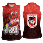 Personalized St. George Illawarra Dragons Women Sleeveless Polo Shirt Easter Mascot - Colorful Eggs Cartoon Style