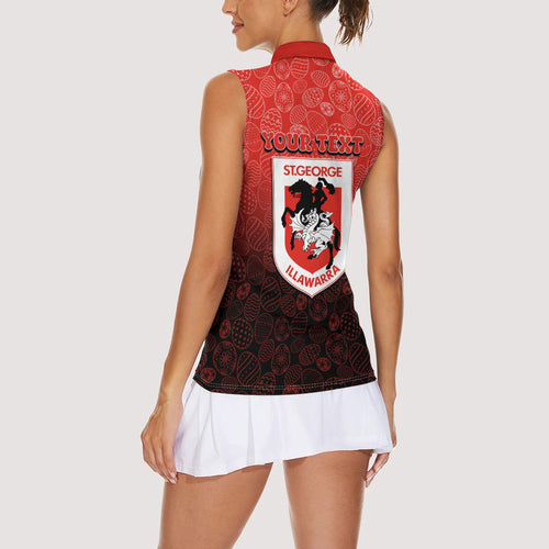 Personalized St. George Illawarra Dragons Women Sleeveless Polo Shirt Easter Mascot - Colorful Eggs Cartoon Style