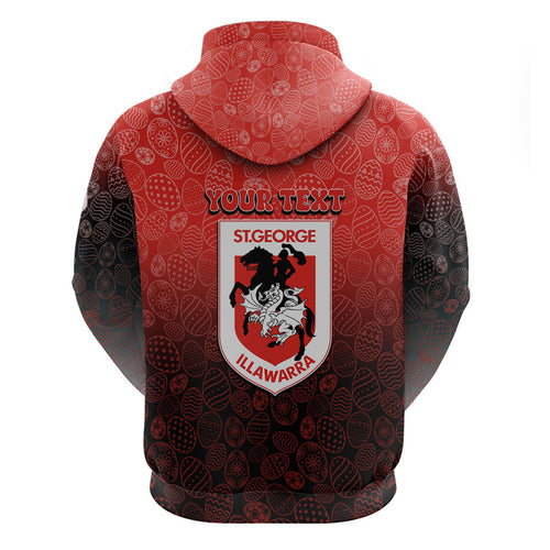 Personalized St. George Illawarra Dragons Zip Hoodie Easter Mascot - Colorful Eggs Cartoon Style