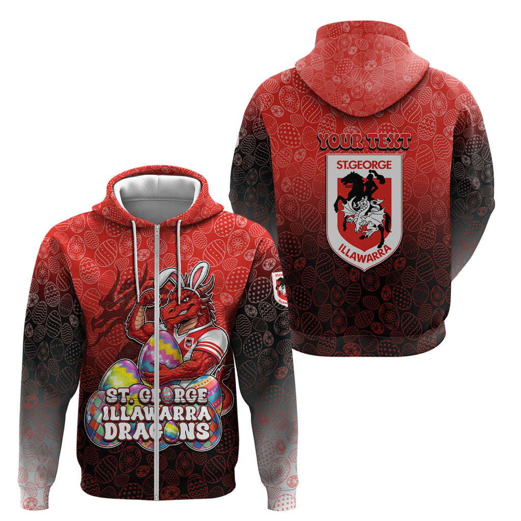Personalized St. George Illawarra Dragons Zip Hoodie Easter Mascot - Colorful Eggs Cartoon Style