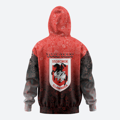 Personalized St. George Illawarra Dragons Zip Hoodie Easter Mascot - Colorful Eggs Cartoon Style