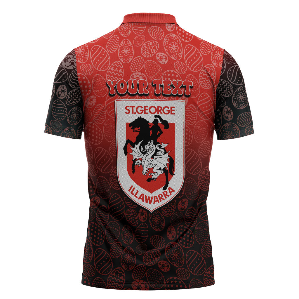 Personalized St. George Illawarra Dragons Zipper Polo Shirt Easter Mascot - Colorful Eggs Cartoon Style
