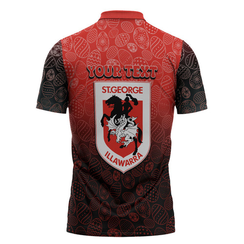 Personalized St. George Illawarra Dragons Zipper Polo Shirt Easter Mascot - Colorful Eggs Cartoon Style
