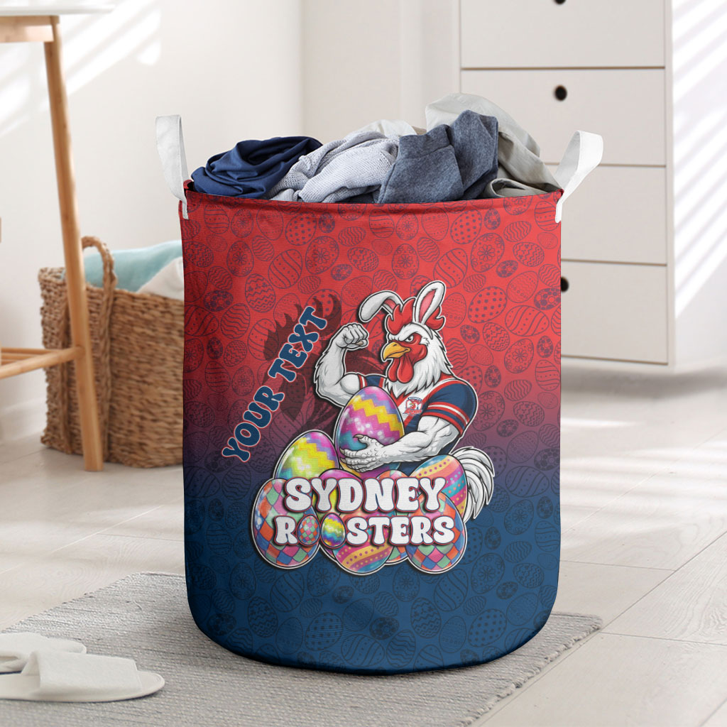 Personalized Sydney Roosters Laundry Basket Easter Mascot - Colorful Eggs Cartoon Style