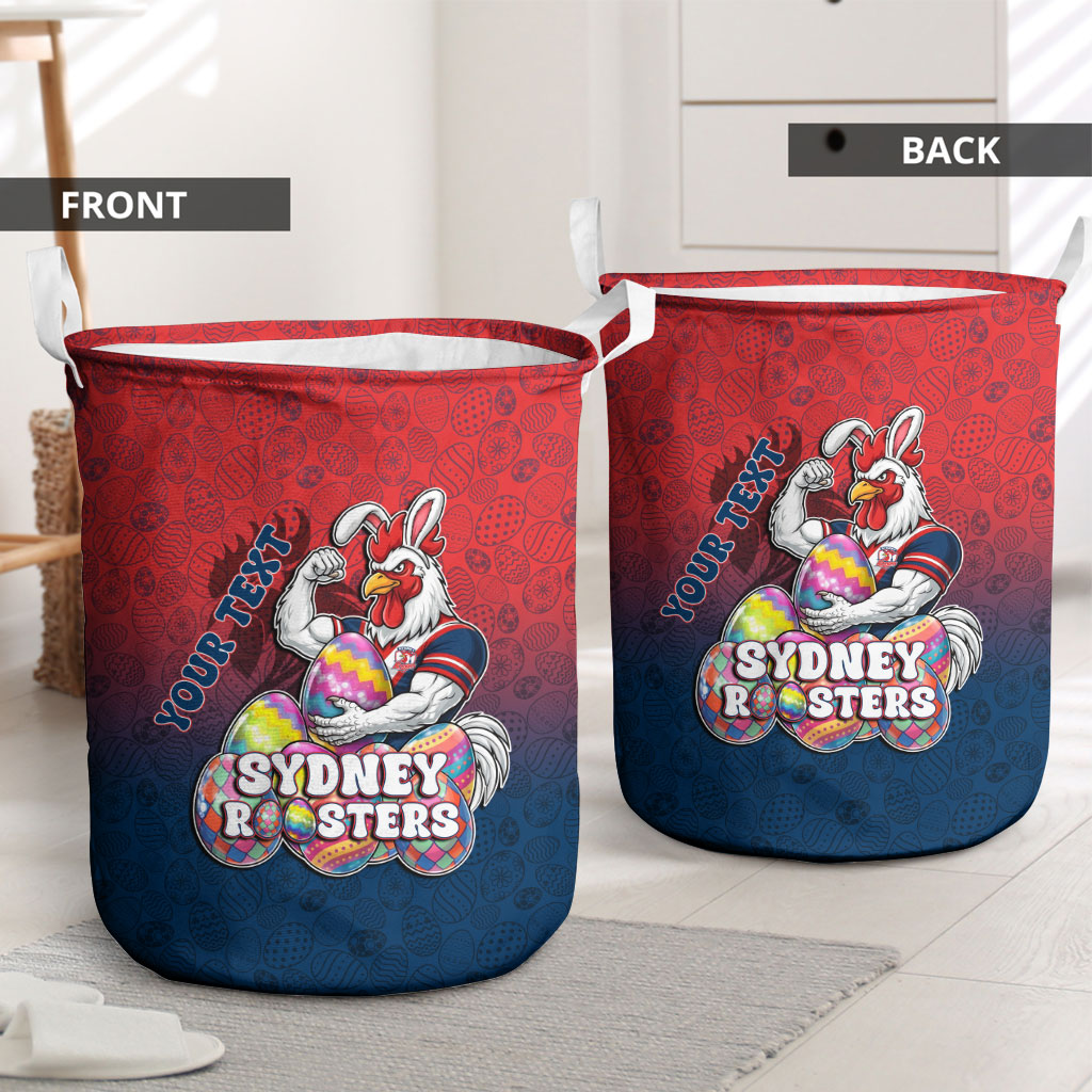 Personalized Sydney Roosters Laundry Basket Easter Mascot - Colorful Eggs Cartoon Style