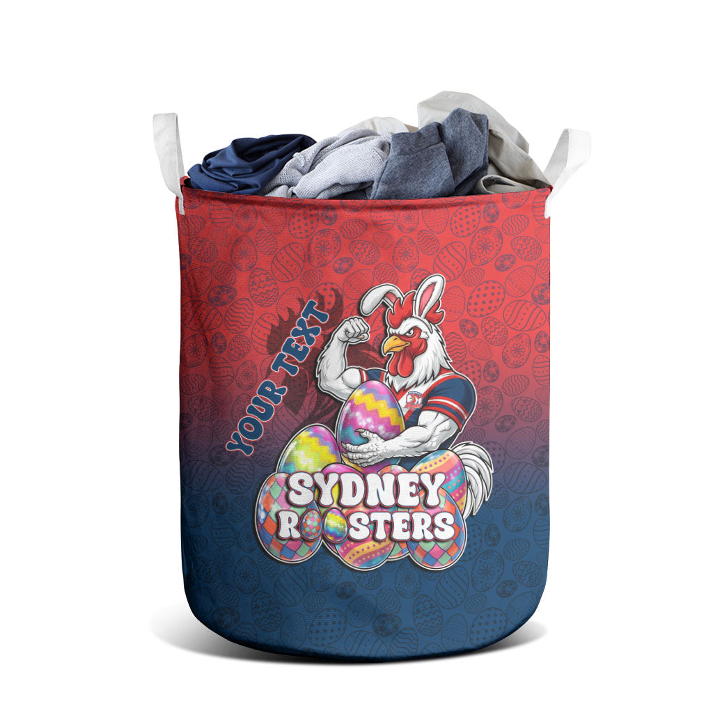 Personalized Sydney Roosters Laundry Basket Easter Mascot - Colorful Eggs Cartoon Style