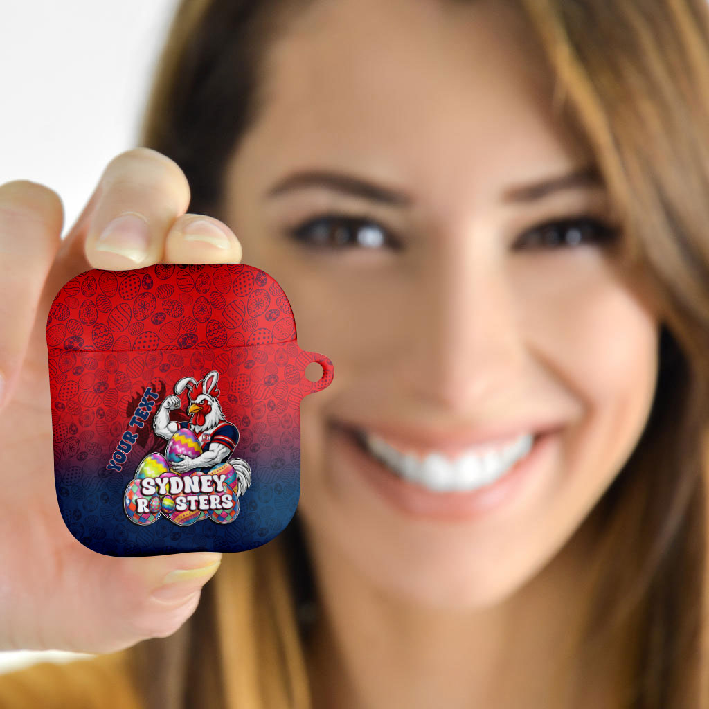 Personalized Sydney Roosters AirPods Case Easter Mascot - Colorful Eggs Cartoon Style