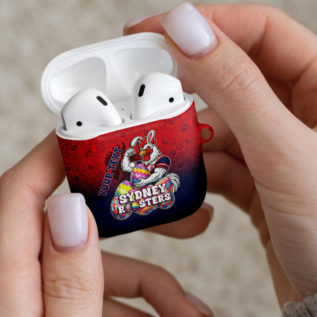 Personalized Sydney Roosters AirPods Case Easter Mascot - Colorful Eggs Cartoon Style