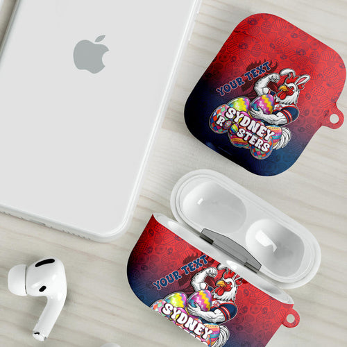 Personalized Sydney Roosters AirPods Case Easter Mascot - Colorful Eggs Cartoon Style