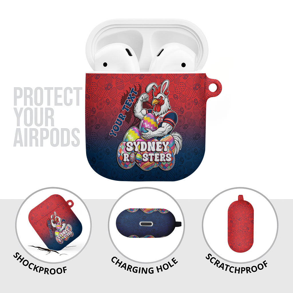 Personalized Sydney Roosters AirPods Case Easter Mascot - Colorful Eggs Cartoon Style