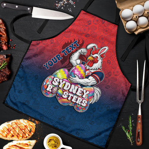 Personalized Sydney Roosters Apron Easter Mascot - Colorful Eggs Cartoon Style