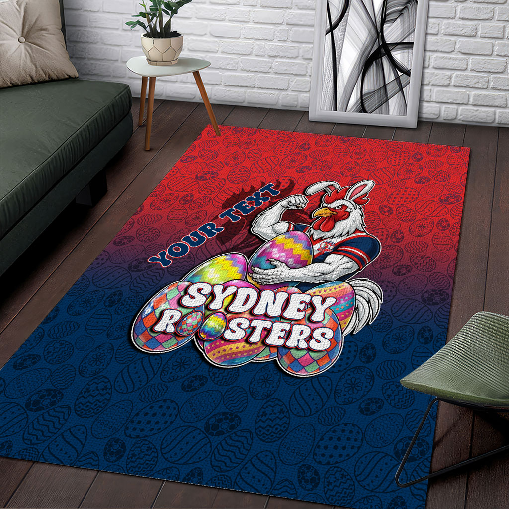 Personalized Sydney Roosters Area Rug Easter Mascot - Colorful Eggs Cartoon Style