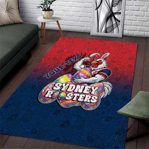 Personalized Sydney Roosters Area Rug Easter Mascot - Colorful Eggs Cartoon Style