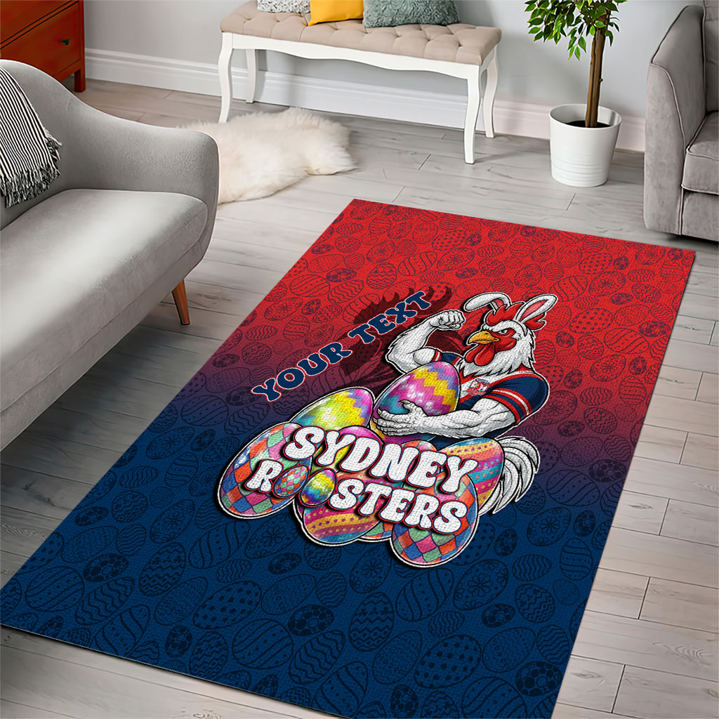 Personalized Sydney Roosters Area Rug Easter Mascot - Colorful Eggs Cartoon Style