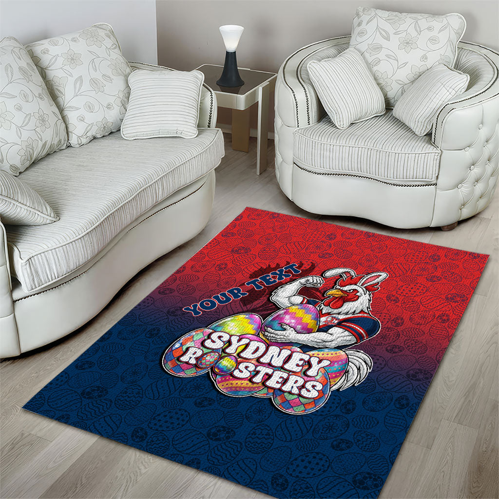 Personalized Sydney Roosters Area Rug Easter Mascot - Colorful Eggs Cartoon Style