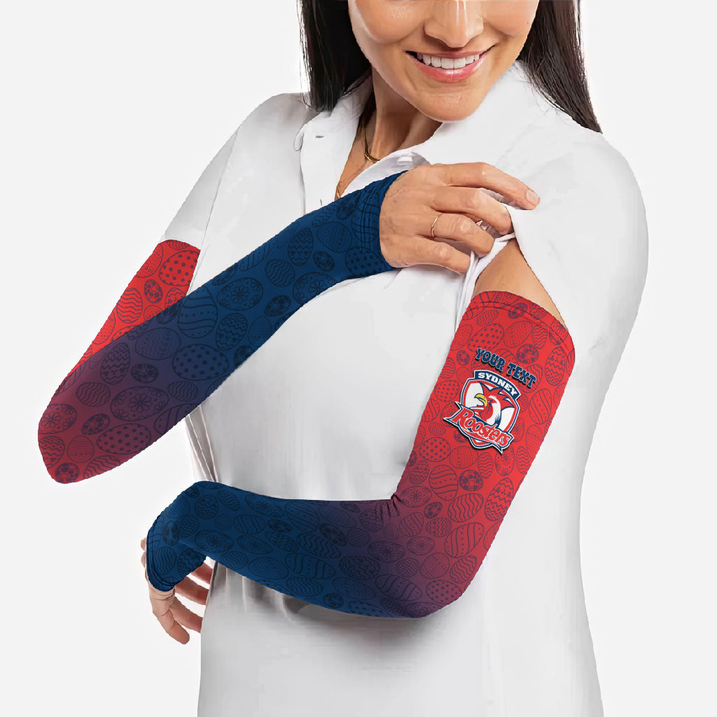Personalized Sydney Roosters Arm Sleeves Easter Mascot - Colorful Eggs Cartoon Style