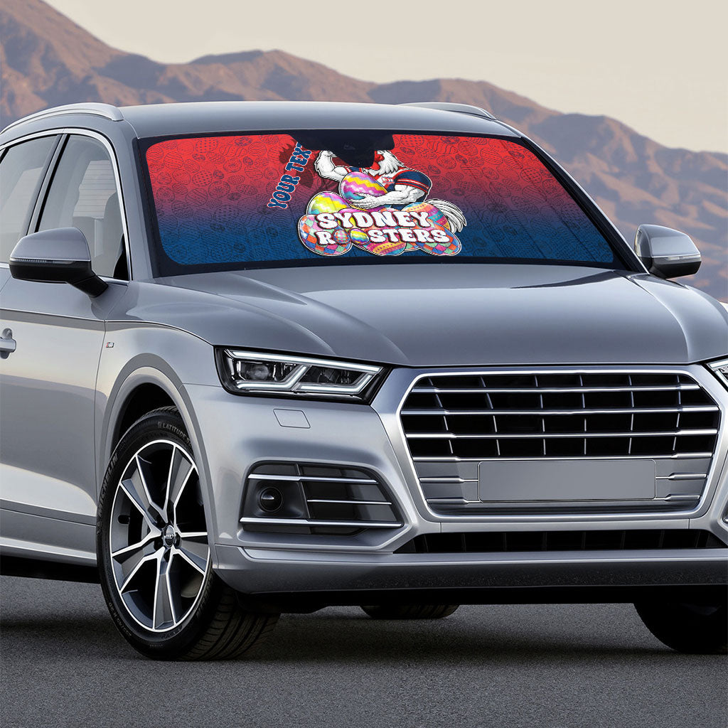Personalized Sydney Roosters Auto Sun Shade Easter Mascot - Colorful Eggs Cartoon Style