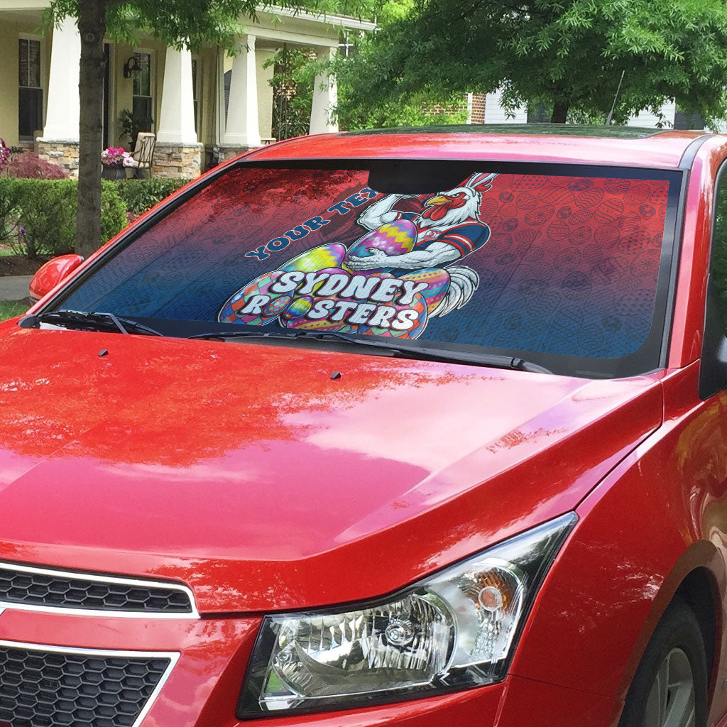 Personalized Sydney Roosters Auto Sun Shade Easter Mascot - Colorful Eggs Cartoon Style