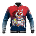Personalized Sydney Roosters Baseball Jacket Easter Mascot - Colorful Eggs Cartoon Style