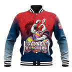 Personalized Sydney Roosters Baseball Jacket Easter Mascot - Colorful Eggs Cartoon Style